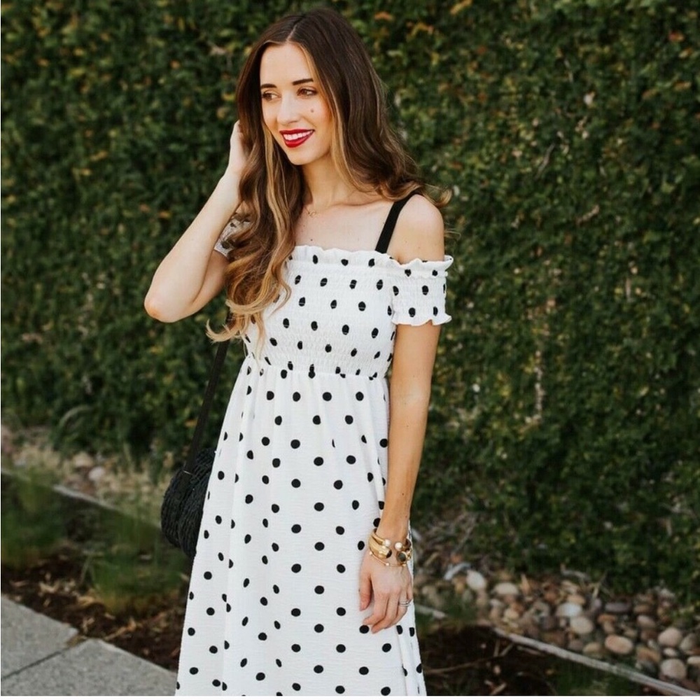 TopShop Spot Shirred Strappy Midi Dress